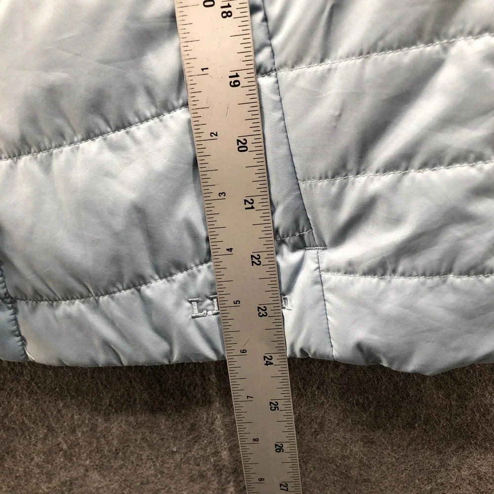 L.L. Bean Collarless Short Sleeve Puffer Jacket Womens S Light Blue Snap Button